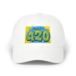 Happy 420 Puff Cloud Dad Cap | Cannabis Logo Embroidered Hat