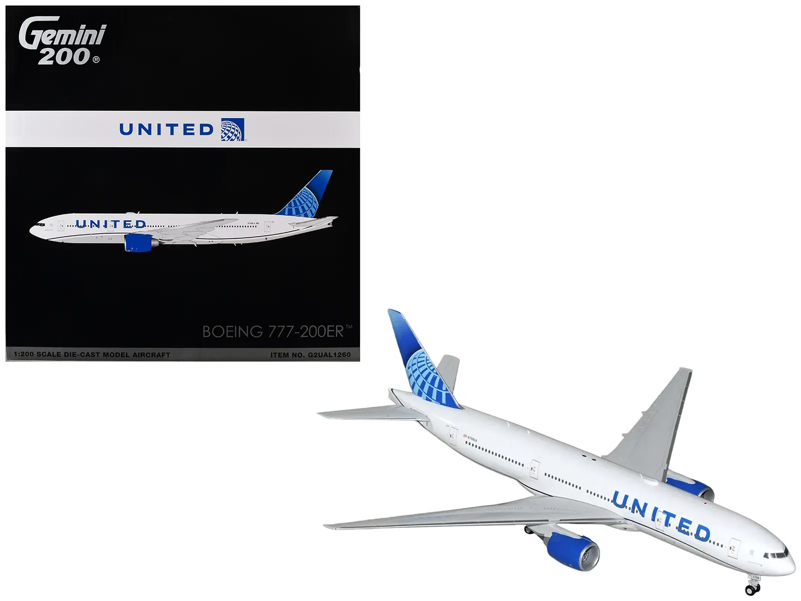 Boeing 777-200ER Commercial Aircraft "United Airlines" White with Blue Tail "Gemini 200" 1/200 Diecast Model by GeminiJets