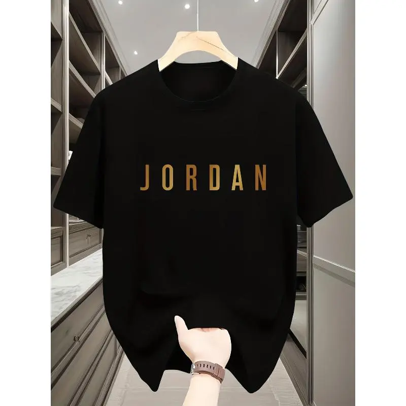 Streetwear Fashion T-Shirt for Men with Golden Geometric Figure Graphic, Casual Lightweight Short Sleeve Round Neck Summer Top, Clothes, Men's Wear, Men’s Clothes