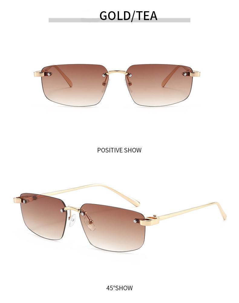 Edgy Rimless Rectangular Sunglasses - Sleek Metal Frame with Unique Hinge Accents, UV400 Protection Shades Perfect for Y2K Baddie Aesthetic and Minimalist Street Style Slays