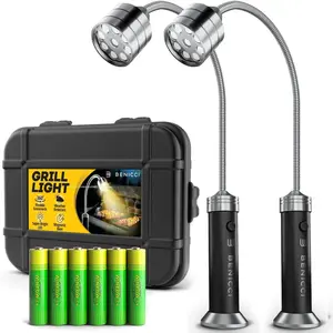 2 Pack-Flexible LED BBQ Grill Lights - The Perfect Grilling Accessories Light with 360-Degree Magnetic Base and Gooseneck - 100% Portable Weatherproof Outdoor Lamp w/ 6 Batteries Included