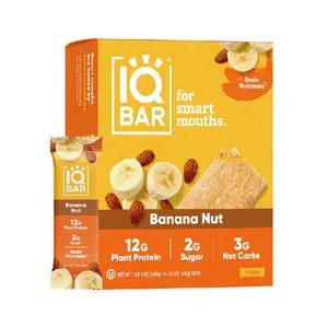 IQBAR Banana Nut (12 Bars) - Brain and Body Plant Protein Bars - 12 Count, Low Carb, High Fiber, Gluten Free, Vegan & Low Sugar Snacks