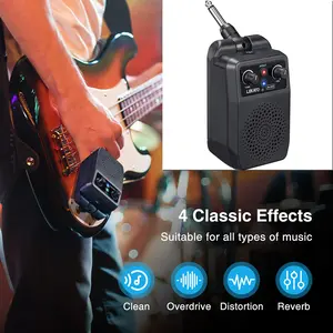 LEKATO Mini Amp 5W Portable Electric Practice Amp Bluetooth Rechargeable Guitar Amplifier Built-in 4 Effects Clean Distortion Overdrive Reverb, Black