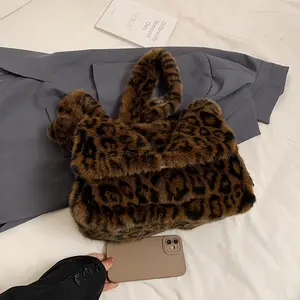 oein Plush Leopard Print Crossbody Bag for Women - Stylish Faux Fur Shoulder Purse with Magnetic Closure, Large Capacity, Perfect for Autumn and Winter Fashion