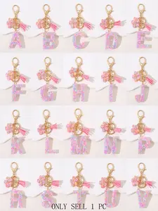 1pc Keychain Lanyards pendant Personalized Alphabet Initial Letter Key chain accessories Purple sequin flowers Shaped Resin Pendant with key Ring Bag Backpack and Car key chain Hanging Charm Perfect Daily Use Gift for Women