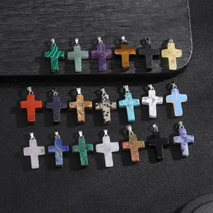 Natural Amethyst Rose Quartz Clear Quartz Cross Pendant DIY Necklace