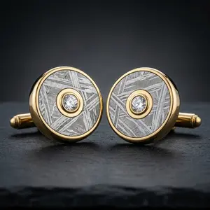 Pulsar Round - Muonionalusta Meteorite and Moissanite - Cufflinks