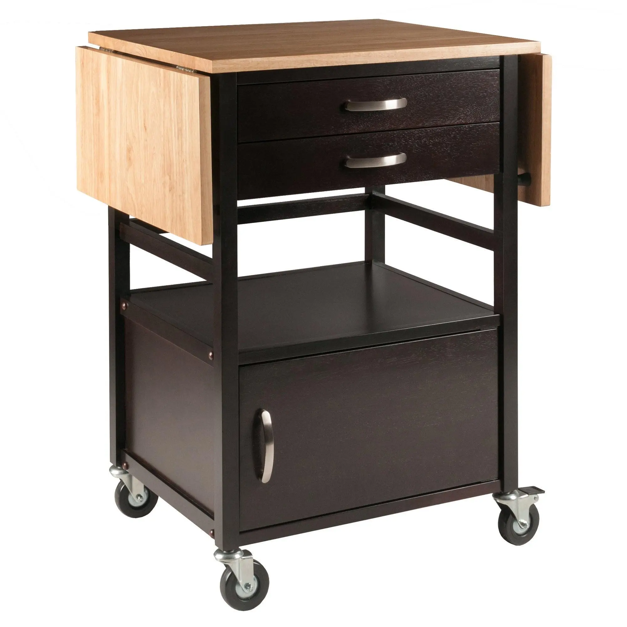 Winsome Bellini Drop Leaf Kitchen Cart, Coffee and Natural, Solid / Composite wood