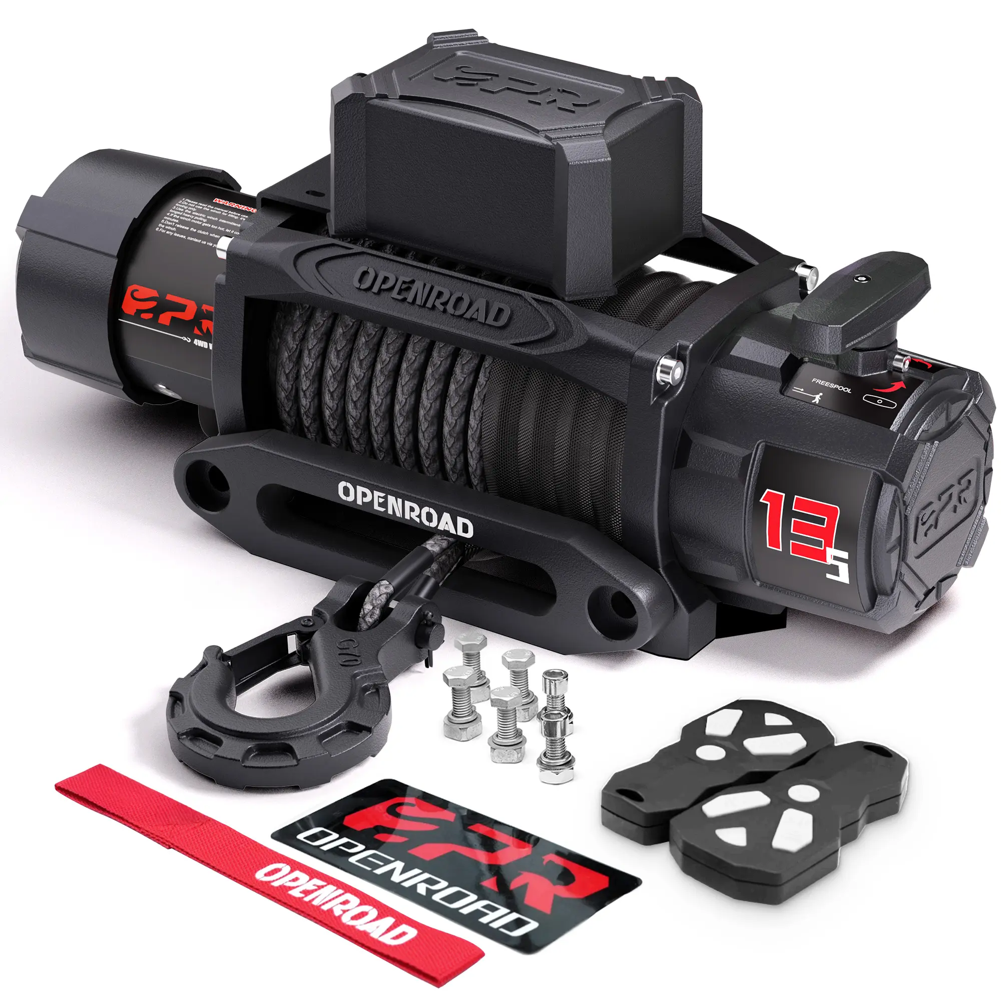 OPENROAD Recovery Winch with Synthetic Rope and 2 Wireless Remotes - IP68 Waterproof 12V Electric Winch for Jeep, SUV, Truck - Panther Series 3S Boating Accessories Motorized Inflatable Dual Pump
