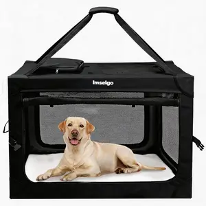 Collapsible Portable Soft Dog Crate with Fleece Bed for Medium Dog, Folding Travel Carrier Kennel with 3-Door Mesh Windows for Indoor & Outdoor