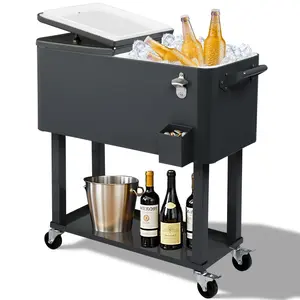 UBesGoo 80 Quart Patio Cooler Rolling Cooler Ice Chest with Shelf, Wheels and Bottle Opener, Portable Patio Party Drink Cooling Cart