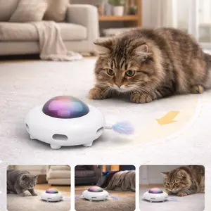 Automatic Interactive Cat Toy, Moving Feather UFO Toy for Indoor Cats, Helps Burn Energy, Reduce Boredom & Prevent Destructive Behavior, USB Rechargeable