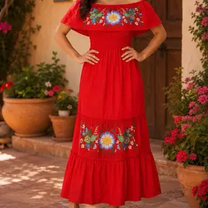 Women's Casual Vestido Campesino Multicolor Dress - Womenswear