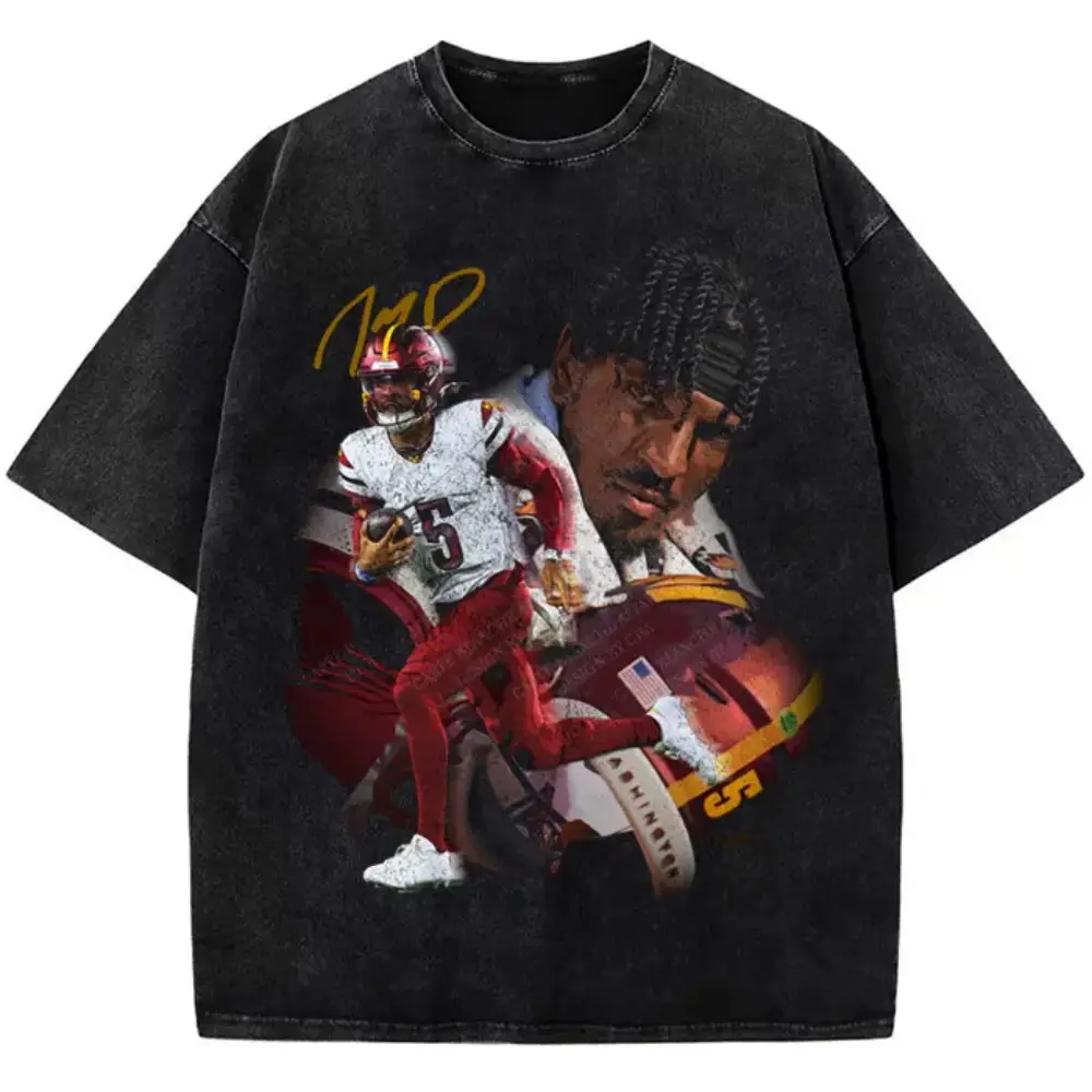 Men's Jayden Daniels Short-Sleeve Round Neck Casual T-Shirt, Washington Rookie Star Custom Graphic Football Top, Menswear Apparel
