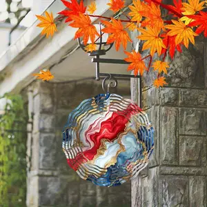2D Flat Bohemian Metal Wind-Activated Ornament - 25.4 cm Colorful Glass Wind Catcher with Gold Accents.