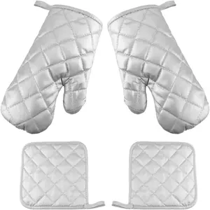 4Pcs Oven Mitts with Pot Holders Heat Resistant Microwave Gloves Kitchen Mitts for Baking Cooking BBQ, Adult,Oven Mitts and Pot Holders 4 pcs Set,High Heat Resistant 500 Degree Extra Thicken Long Kitchen Oven Glove for Cooking