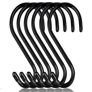 6 pack/set 6 Inch Heavy Duty S Hooks, Large S Hook for Hanging Plants, Sturdy Non Slip Black S Hooks for Hanging Clothes,Bird Feeders,Kitchen,Large Object,Garden Tools