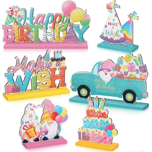 6 Piece Colorful Birthday Wooden Table Centerpiece Decorations, Happy Birthday Wood Sign Decoration for Baby Shower Party Gift Booth Props, Dining Table Centerpiece