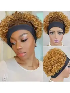 6 Inches Headband Glueless Human Hair Wigs for Women, Pixie Cut Headband Wigs, Short Curly Fluffy Half Wig, Stylish & Comfortable Design