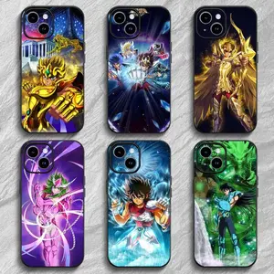 S-Saint S-Seiya Anime Phone Case, Retro Cartoon Black Frosted Soft Protective Cover For iPhone 11-17 Pro Max/Plus & Samsung Galaxy S23-S25