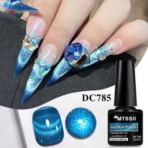 Mtssii 7ml Sea Blue Glitter Cat Magnetic Gel Nail Polish, 10colors Semi-Permanent UV/LED Soak Off, Alcohol-Free, DIY Salon Use, Women's Nail Art Gift