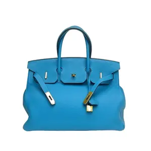 Pre-owned HERMÈS leather Tote Bags 【DIZ】7B turquoise blue Togo frame P226562154n