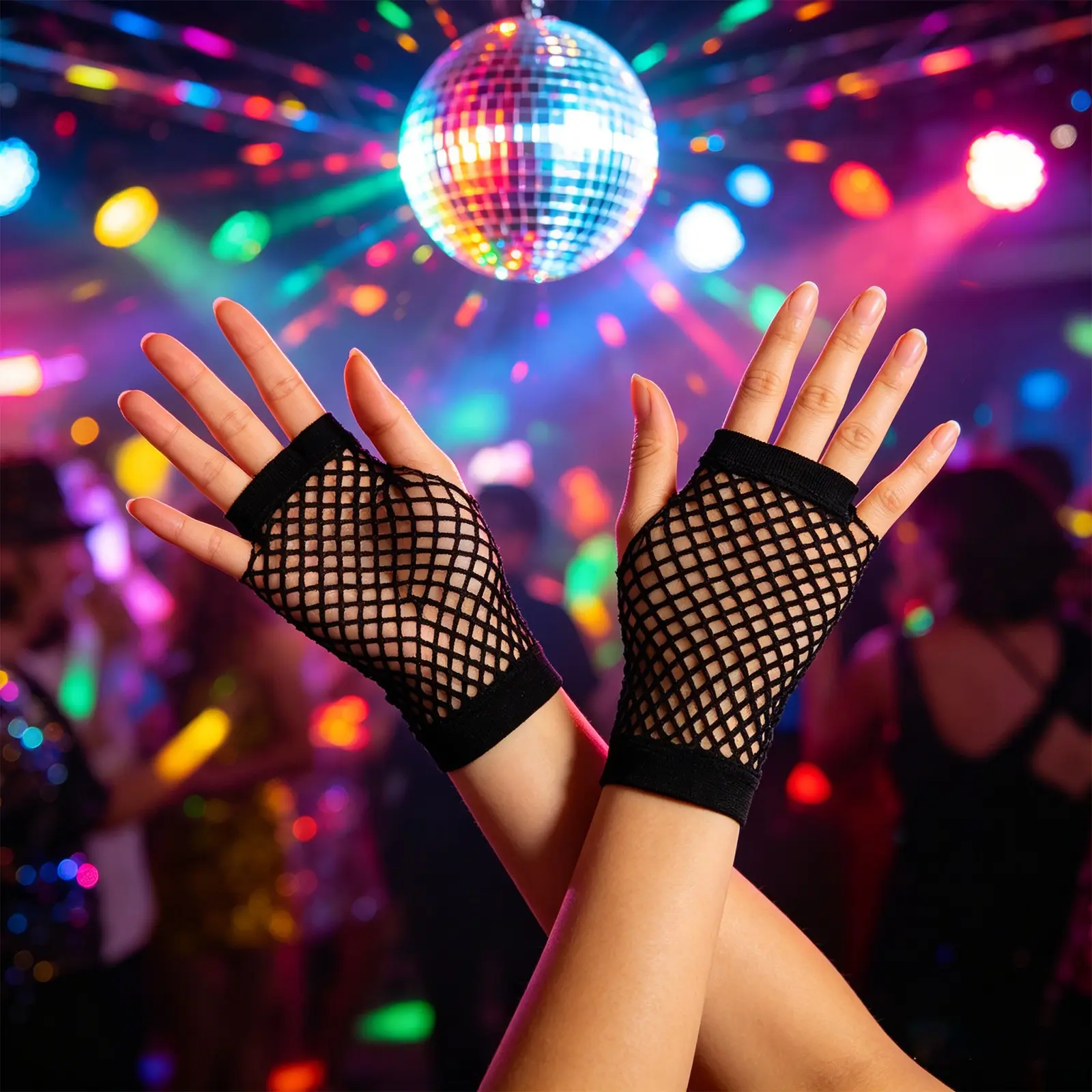 Fishnet Fingerless Gloves for Women, Stretchy Mesh Wrist Gloves, Elegant 80s 90s Costume Accessory, Perfect for Party Dance, Hand Gloves, 1 Pair