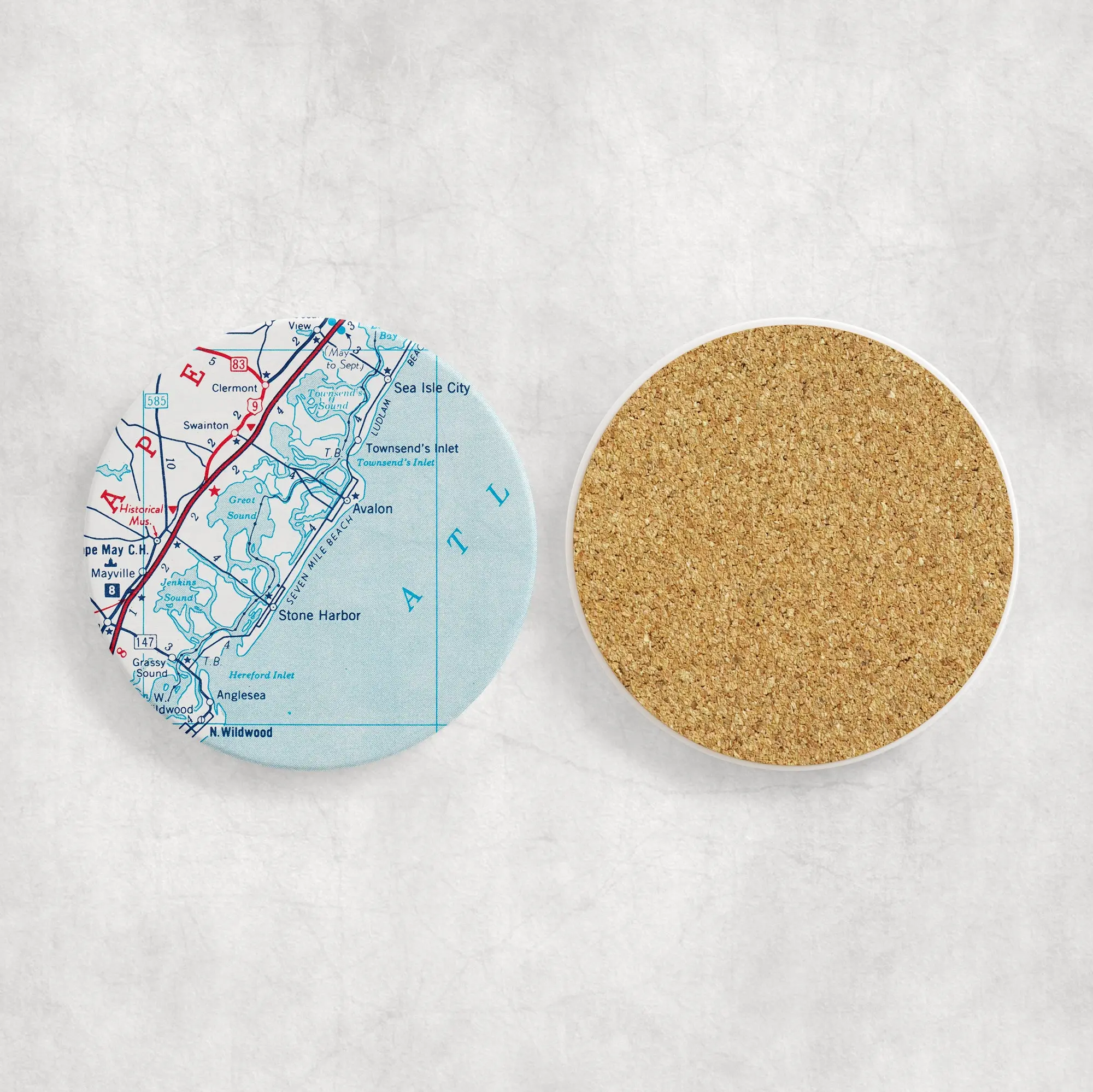 Stone Harbor New Jersey Map Coasters | Set of 4 Vintage Stone Harbor New Jersey Drink Coasters | Travel-Inspired Home Decor