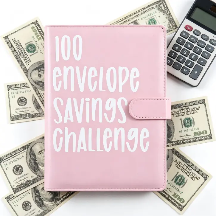 Savings Challenge Binder, Cute A5 Budget Planner with 100 Envelopes for Personalized Budgeting, Compact and Portable Financial Organizer Book, Sticker Set, Functional, Budget Binder