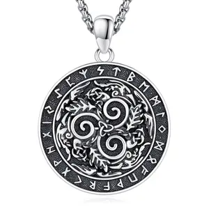 Thanches 925 Sterling Silver Triskelion Necklace Norse Protective Triple Amulet with Runic Circle Religious Symbolizing Strength Perfect Jewelry Gift for Men Women
