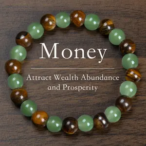 1pc Arpurraina Money Attraction Bracelet with Green Aventurine & Tiger Eye -    blue friendship bracelet beaded  jewelry protection bracelet encouragement gift fashion artificial bracelet  of  the  day Colorblock Beaded Crystal Bracelet