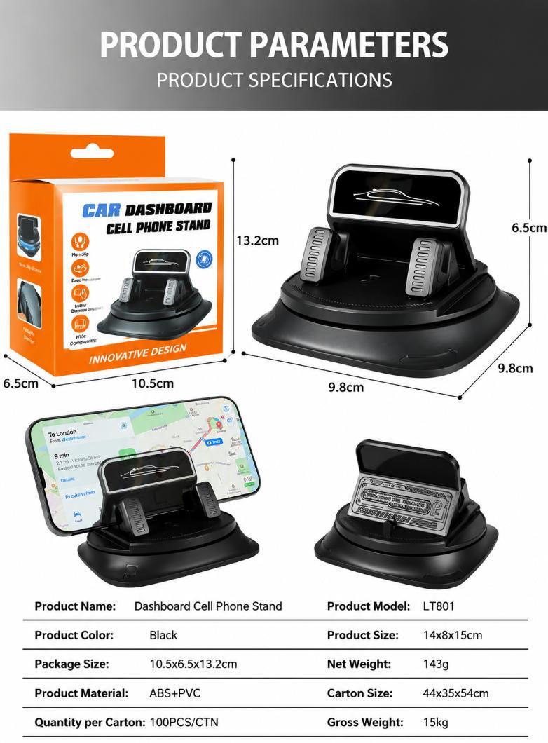 Universal Dashboard Car Phone Mount, 360° Rotatable Viewing, Strong Vacuum Suction Cup, Stable Anti-Slip Holder for All Mobile Phones — Free Car Air Freshener Included