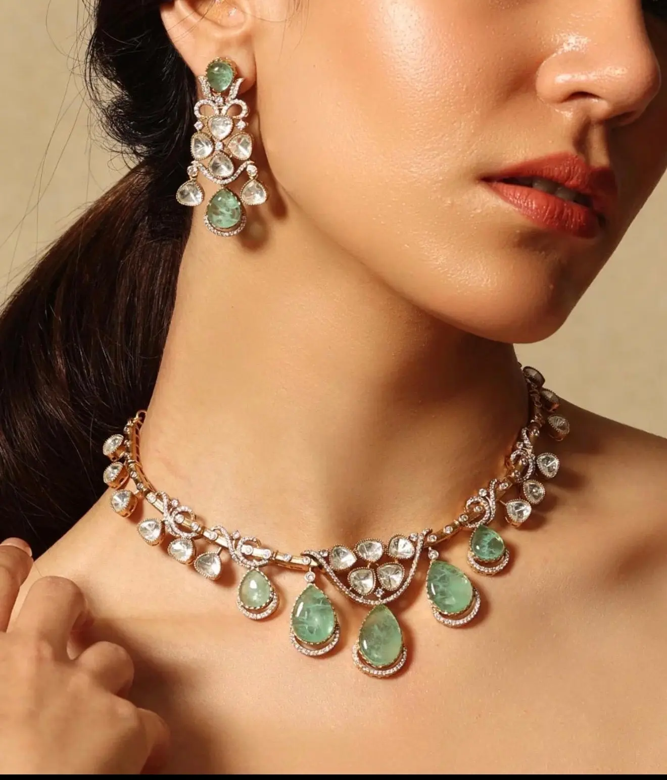 Alana Doublet Stone & Moissanite Polki Hasli Necklace Set w Earrings