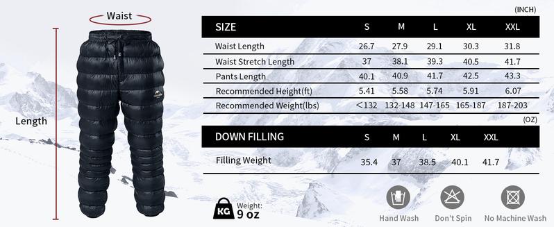 Naturehike Down Pants,Men's Women's Puffy Pants,Winter Warm Outdoor Men Women Ski Snow Pants,Camping Hiking Pants puffy pants snow pants