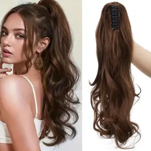 18inch Claw On Ponytail Extension Synthetic Curly Wave Clip In Hair Pieces for Women18Inch Claw Clip Ponytail Extensions Long Curly Wavy Instant Hairpiece for Women