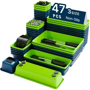47pcs Tool Box Organizer, Tool Drawer Organizer Trays with Non-slip EVA Pads – Interlocking Divider Set, Fit Desk Drawers & Rooling Tool Cart (Blue & Green 47PCS)