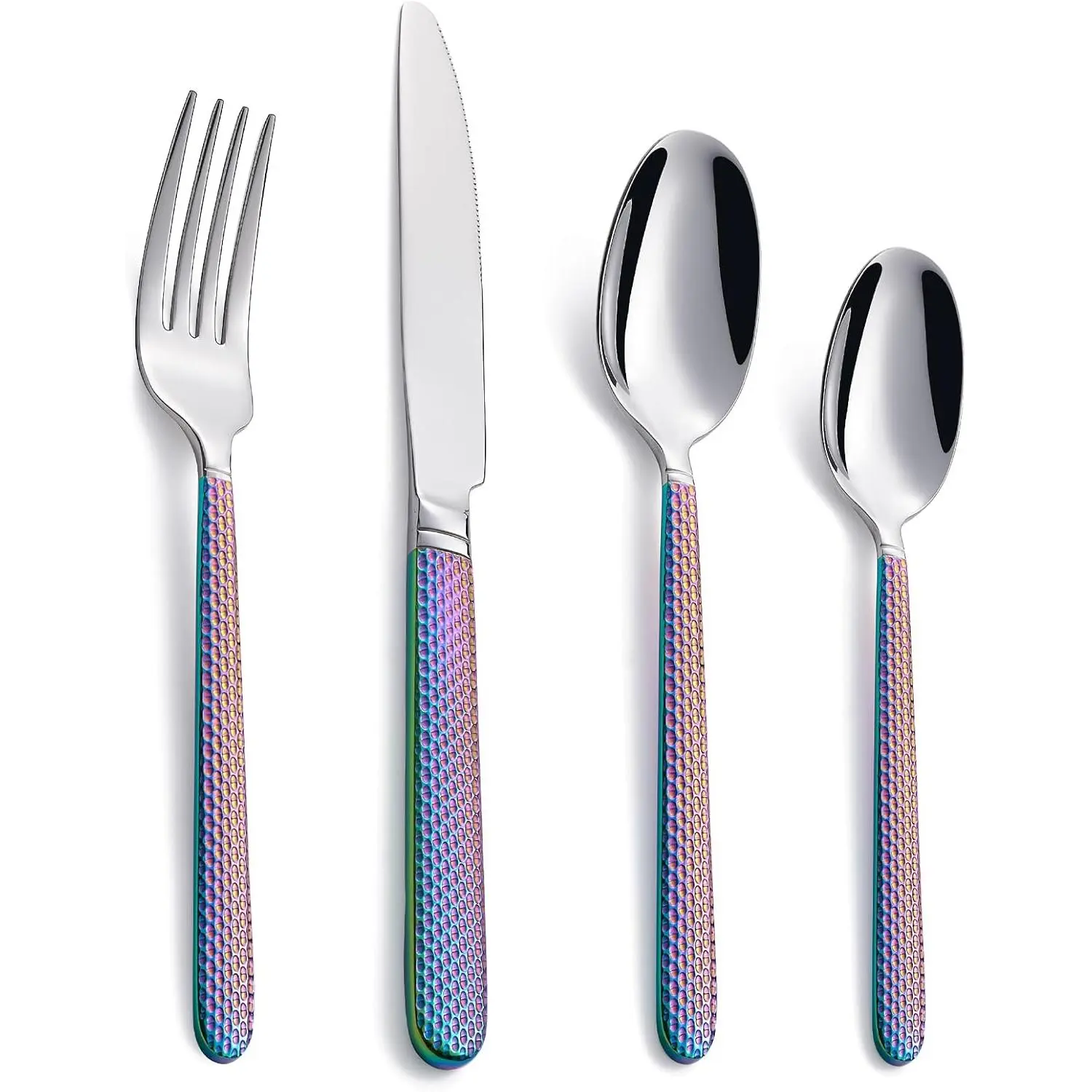 16-Piece Rainbow 18/0 Stainless Steel Cutlery Set, Tableware Set for 4, Modern Mirror Polished Dinner Knives, Forks & Spoons, Dishwasher Safe