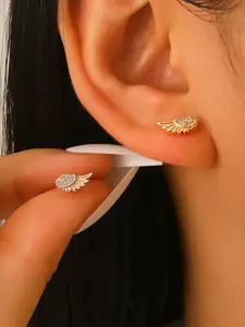 Fashion Unique Feather Wing Zircon Mini Earrings, Simple Personalized Women Party Daily Stainless Steel Studs, Micro Set Zircon，Match Day Style，suitable for  Valentine's Day , music festivals, Graduation Activity