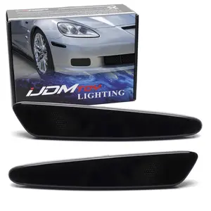 iJDMTOY 2pc-Set Black Smoked Lens Front ONLY Side Marker Lamp Housing Assemblies, For 2005-2013 Chevrolet C6 Corvette