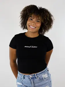 'Mixed Latina' Embroidered Rib Baby Tee