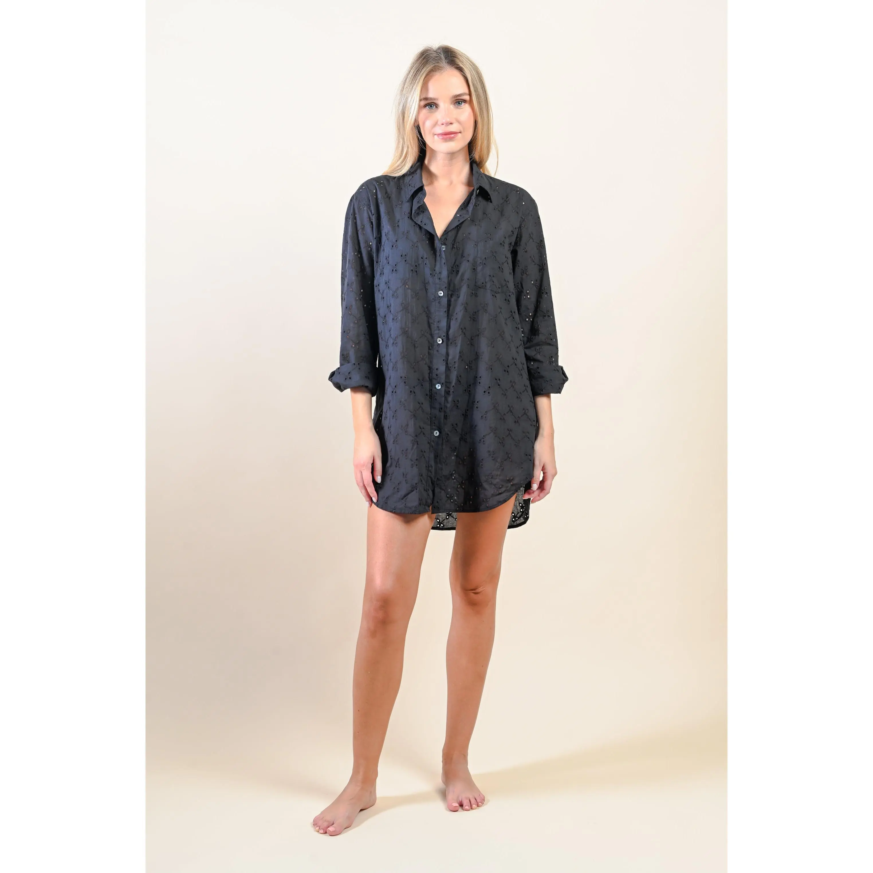 Positano Shirt Dress - Black Eyelet