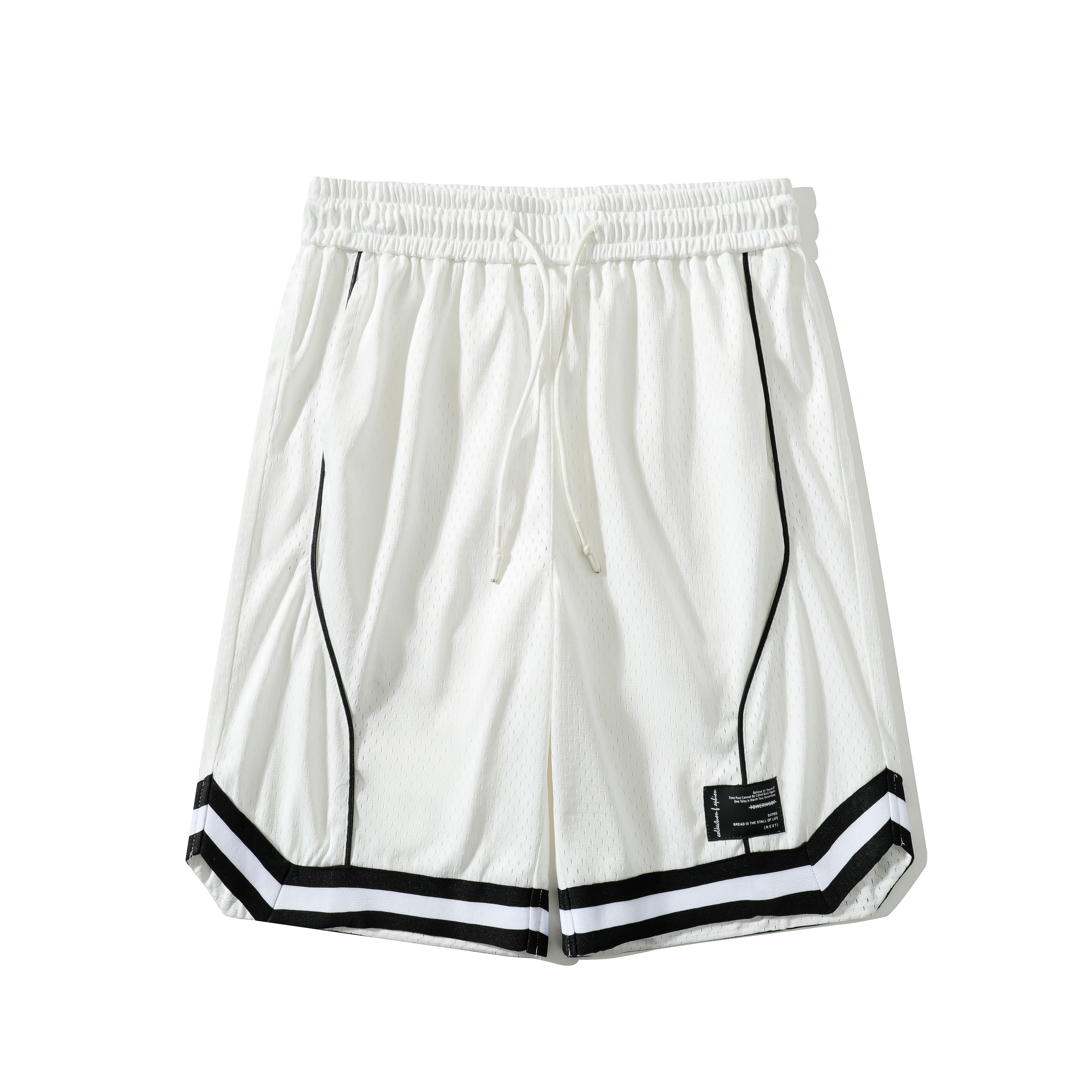 Men’s summer American-style mesh basketball shorts with stripes, side slits, casual knee-length shorts