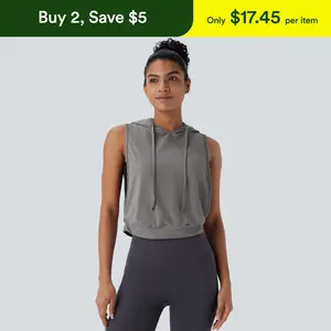 Halara Hooded Drawstring Sleeveless Cropped Running Tank Top