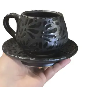 Talavera Mug Black/ w/plate set