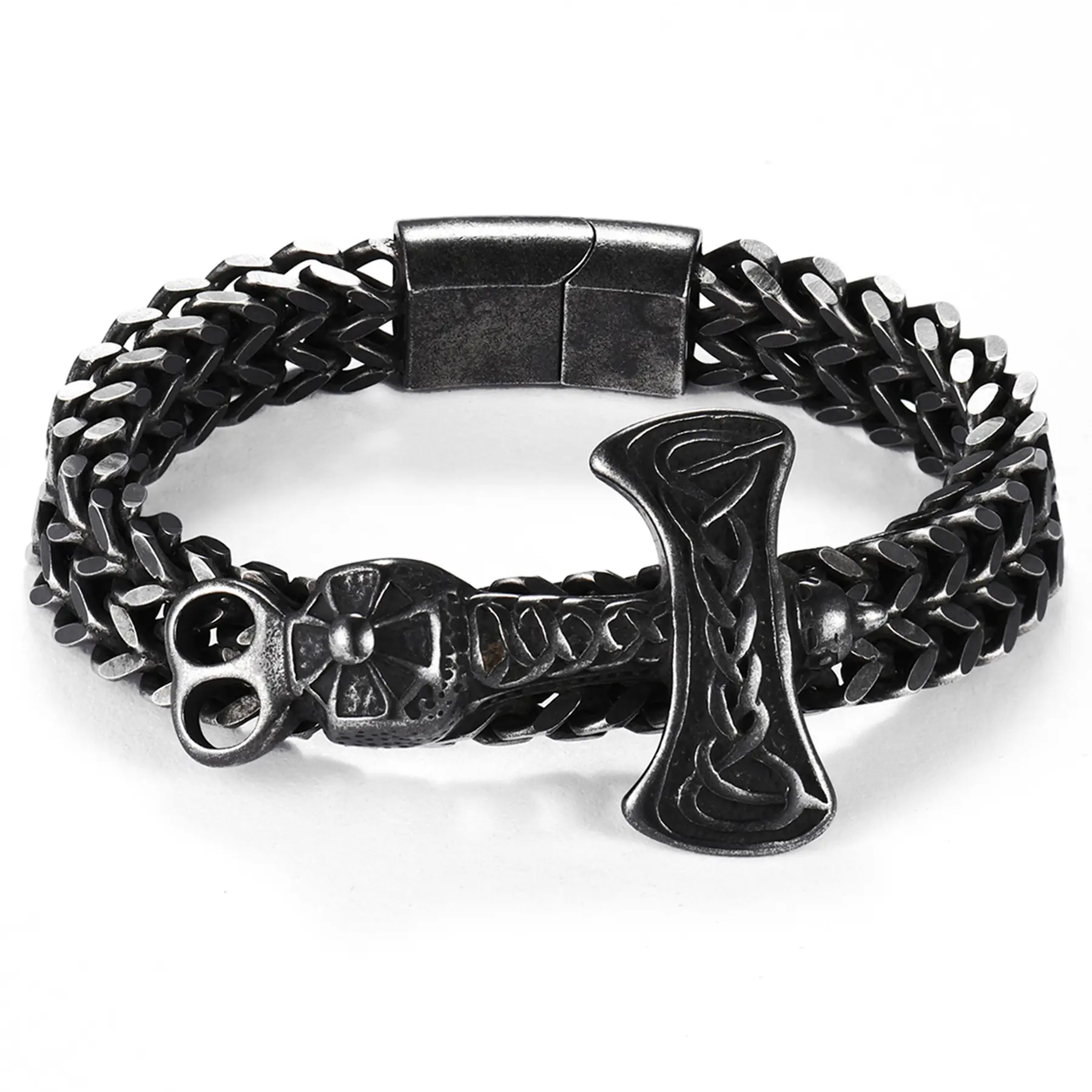 OIDEA Men's Cast Viking Bracelet - Stainless Steel Norse Thor's Hammer Charm, 8.26" L x 0.47" W, 2.61oz Heavy-Duty Historical Bangle, Gift for Norse Mythology Enthusiasts (Symbol of Divine Power & Protection), Ethnic, Gift For Norse Mythology Fans