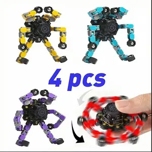 4 Piece Glow-In-The-Dark Fingertip Gyroscope Set, Transformable Chain Robot Toys, Unisex Kids Creative Holiday Gifts