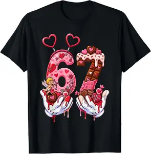 100% Cotton  Unisex Funny Valentine's Day 67 Meme Hands Six Seven Cupid Heart T-Shirt