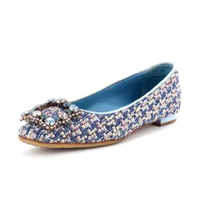 Pre-owned Manolo Blahnik Women's Hangisi Square Toe Flats Tweed by Rebag