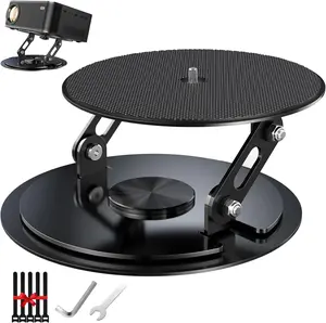 Desktop Projector Stand, Table Mount Adjustable Angle with 1/4" Screw, 360 Rotation PJ Holde Black Projector Tray for  Office Studio with  Ties