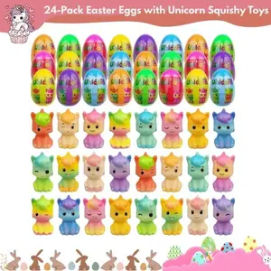 24-Pack Easter Eggs with Unicorn Squishy Toys – Slow Rising Kids Party Favors, Girls & Boys Easter Basket Stuffers, Unicorn Gifts for Kids, Valentine Gift